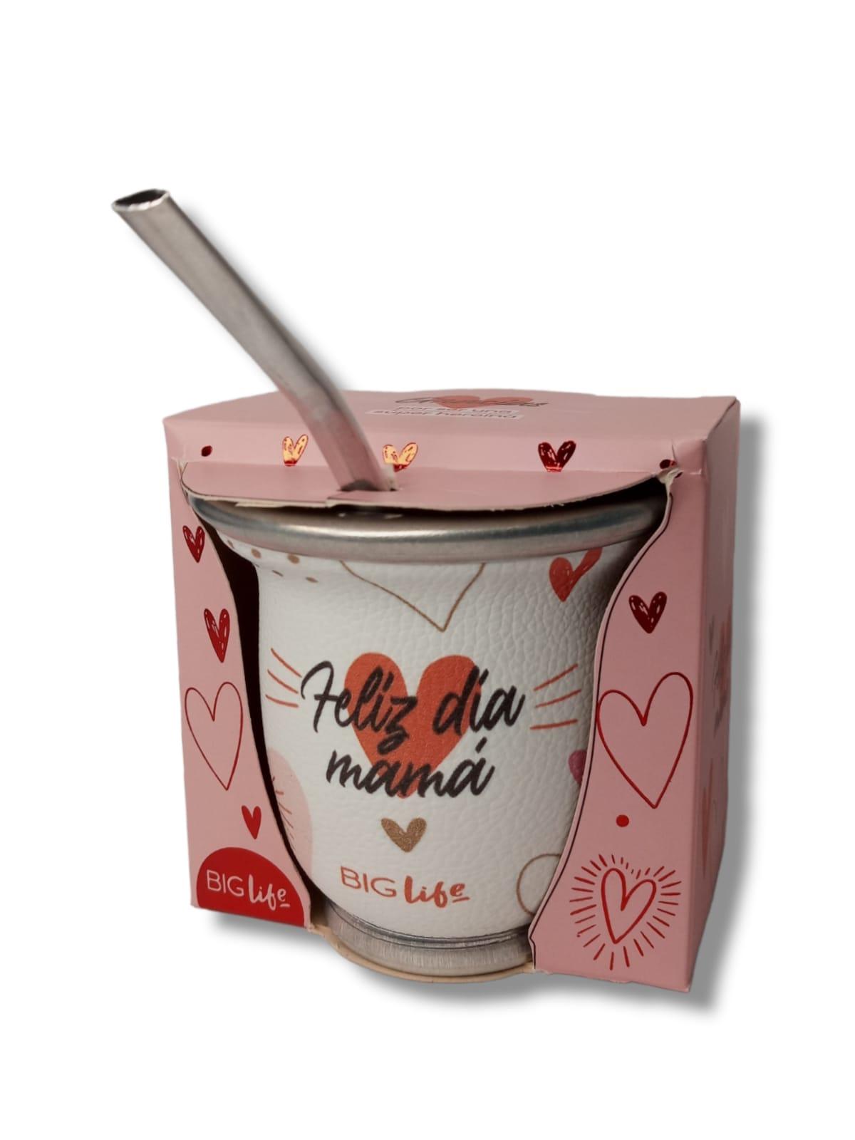 MATE INDIVIDUAL CON BOMBILLA DIA DE LA MADRE "FELIZ DIA MAMA"