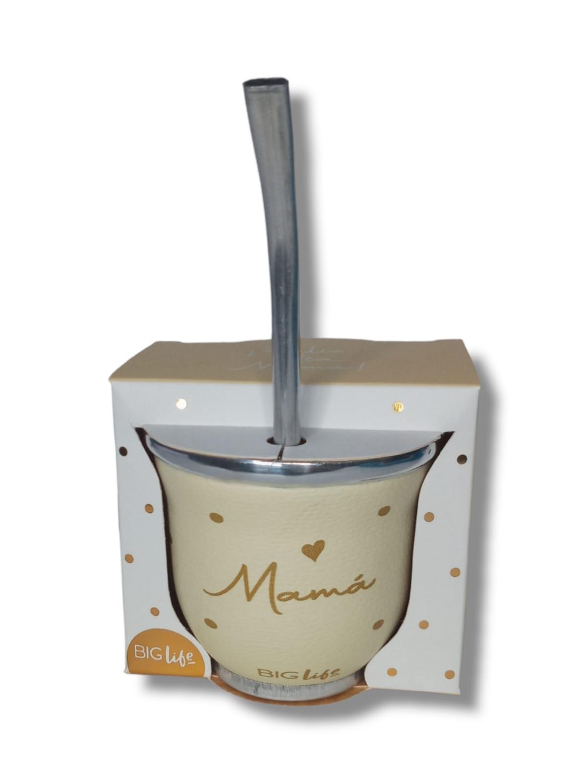 MATE INDIVIDUAL CON BOMBILLA DIA DE LA MADRE BLANCO  "MAMA"