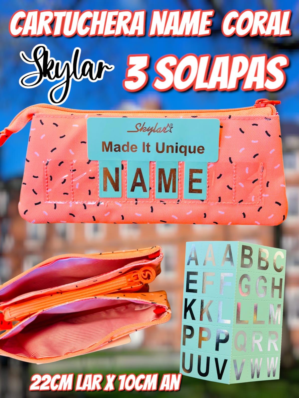 Cartuchera Name Coral Skylar 3 Solapas