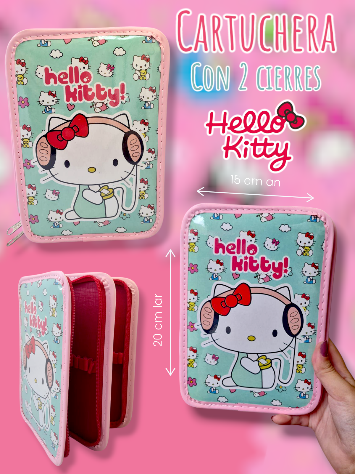 Cartuchera 2 Cierres Hello Kitty