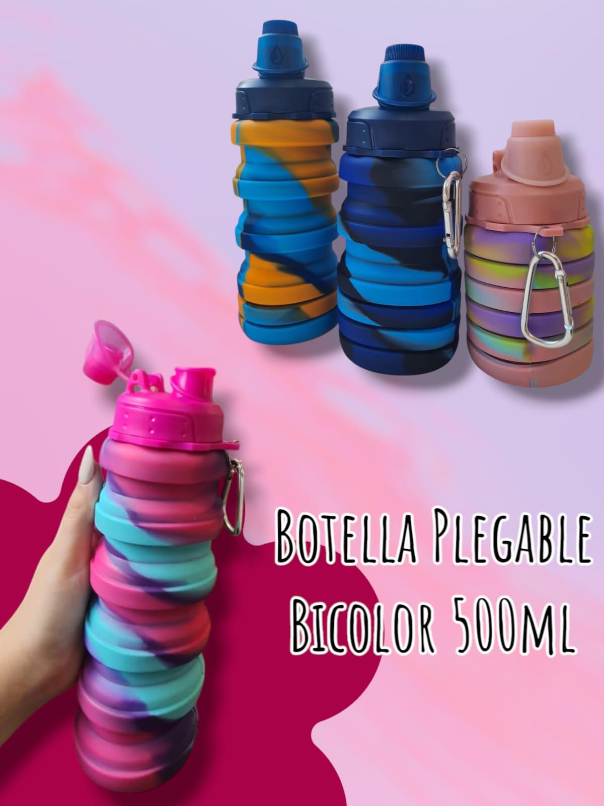Botella Siliconada Plegable Bicolor 500ml