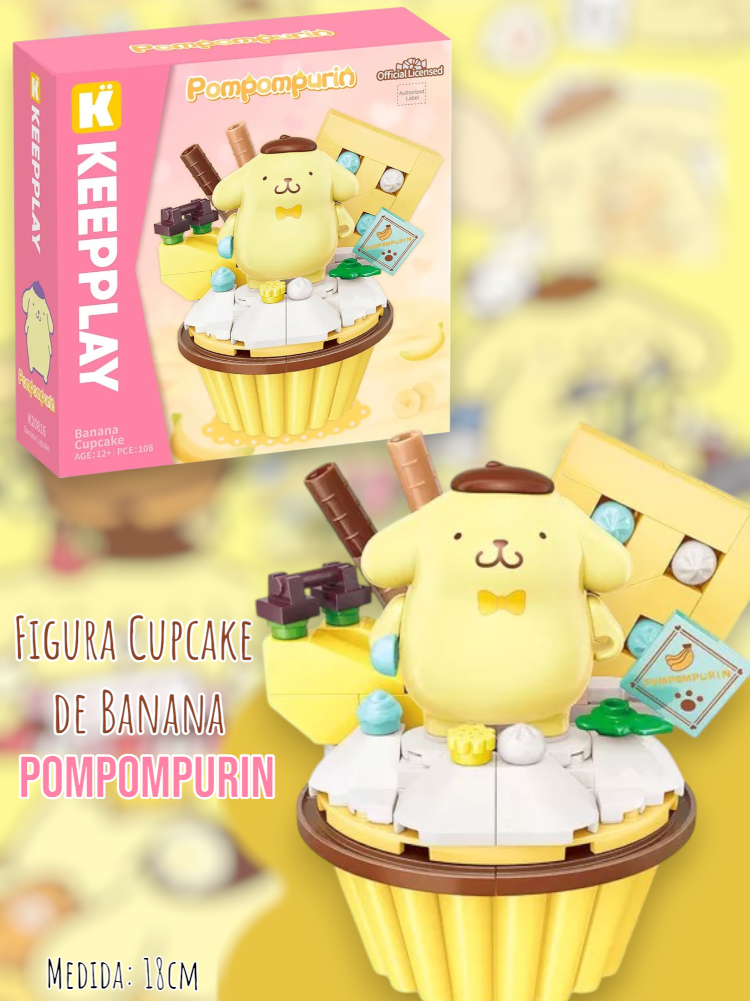 Hello Kitty Figura Cupcake de Banana "Pompompurin" 18cm
