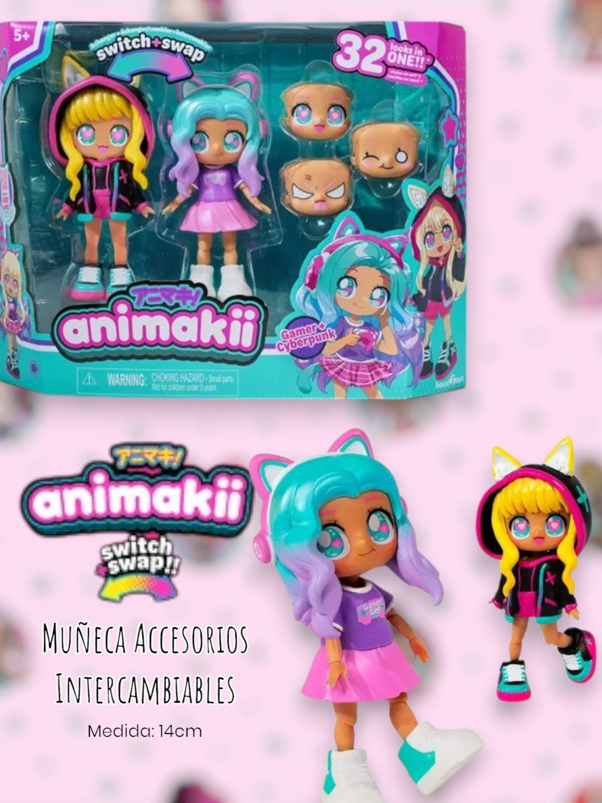 Animakii - Muñeca Accesorios Intercambiables 14cm - Switch & Swap "Gamer & Cyberpunk"