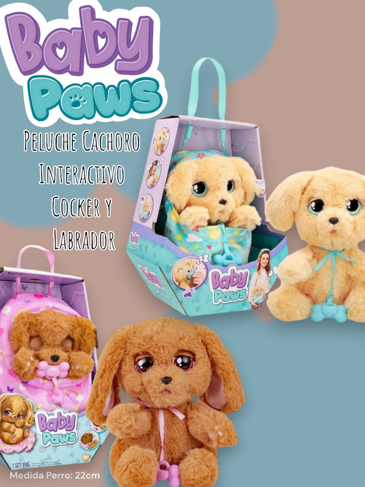 BabyPaws - Peluche Cachoro Interactivo 22cm - "Cocker" / "Labrador''