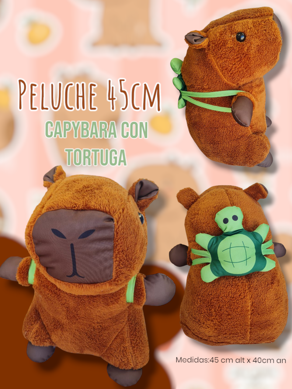 Peluche Capybara con Tortuga 45cm