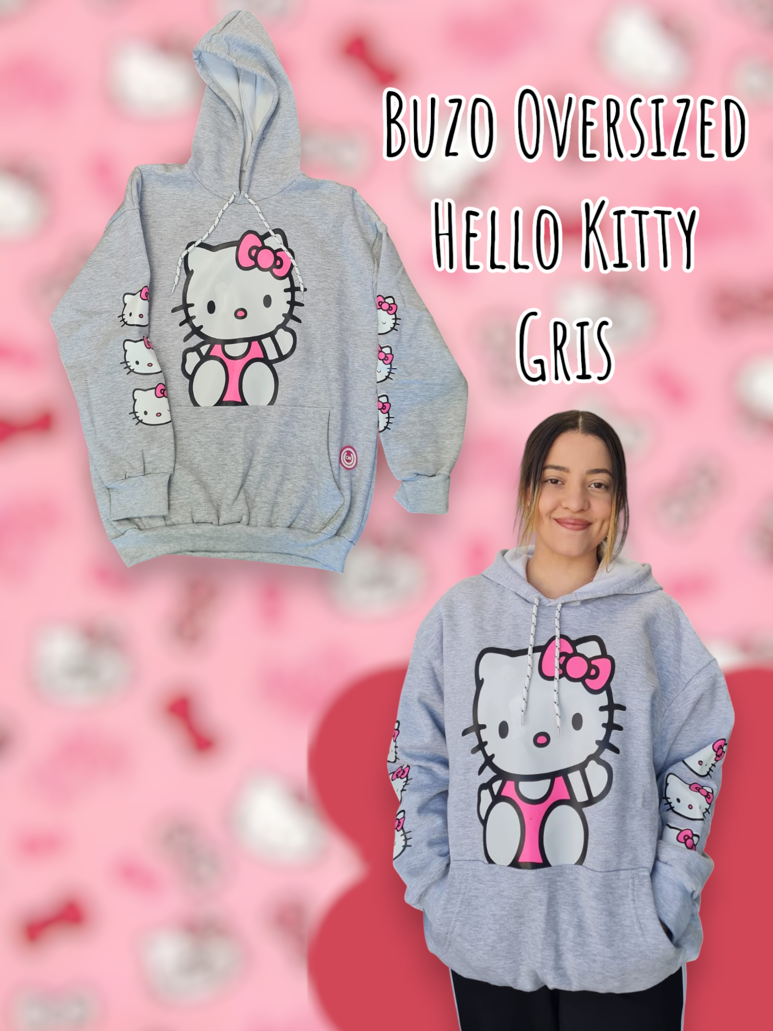 Buzo Oversized Hello Kitty Gris OUCHI