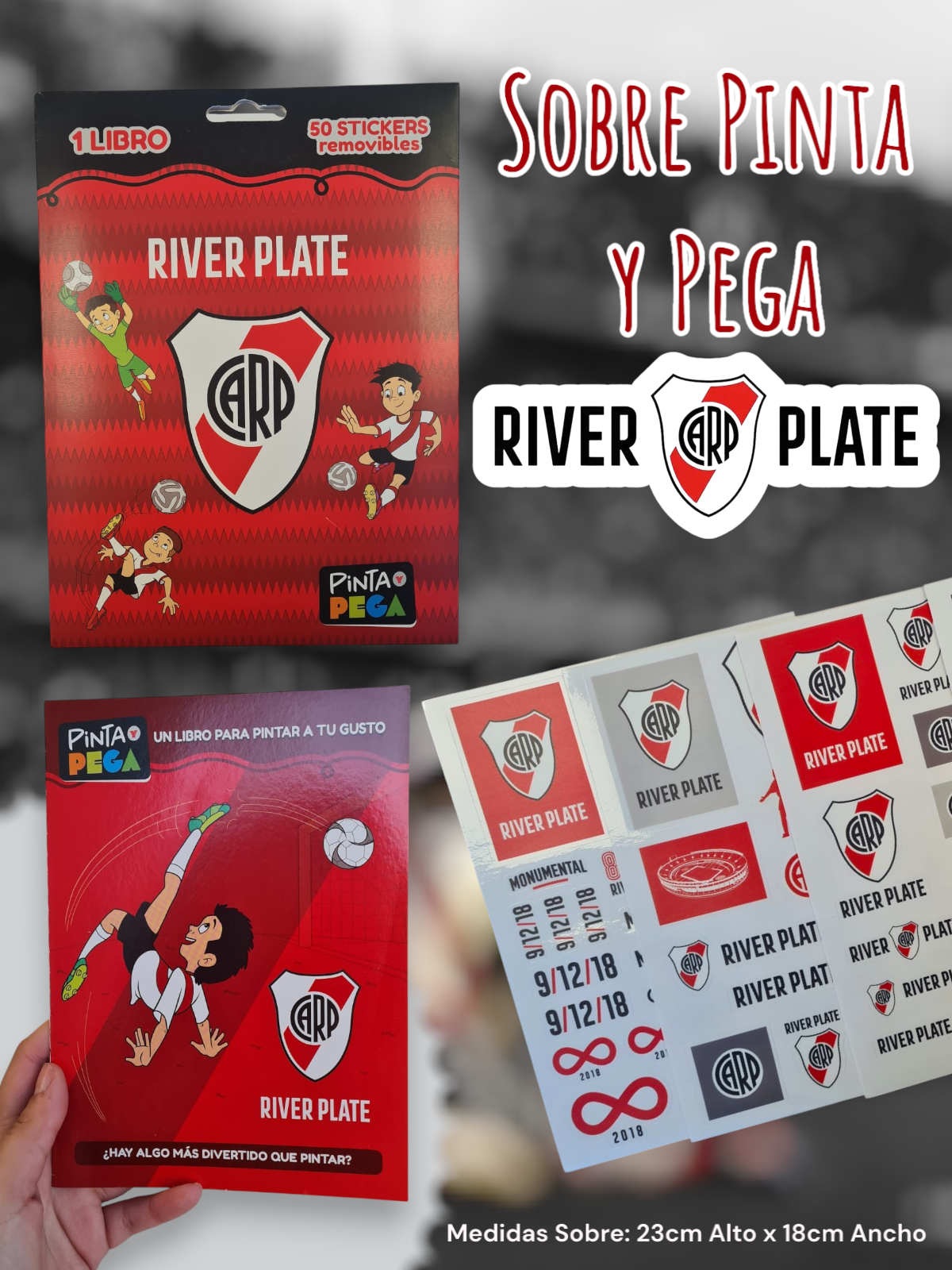 Sobre Pinta y Pega River Plate 1 Libro Para Colorear + 50 Stickers