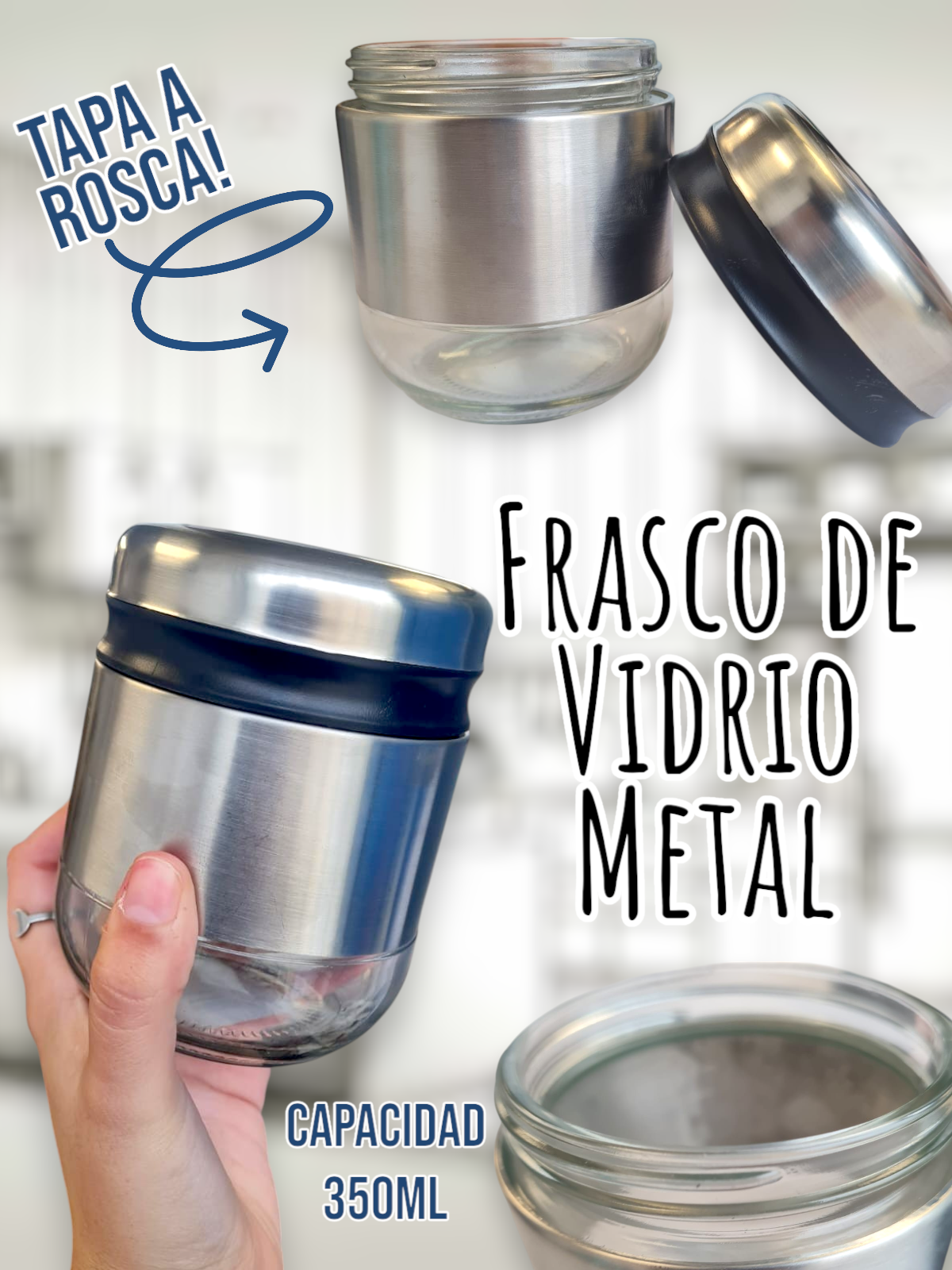 Frasco de Vidrio Metal Tapa a Rosca 350ml
