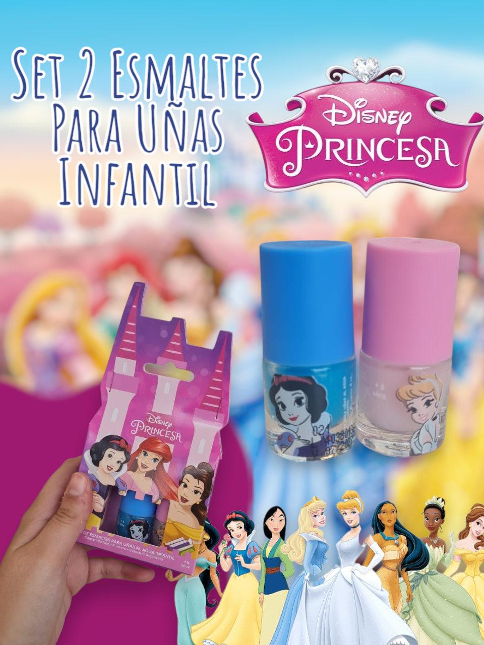 Set Castillo de 2 Esmaltes para Uñas Infantil Disney Princesa