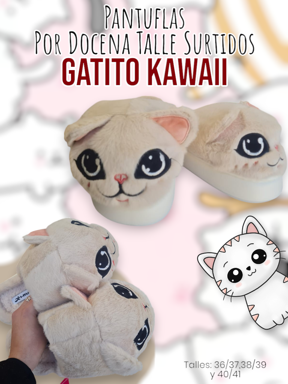 Pantuflas Gatito Kawaii Por Docena Talle Surtidos