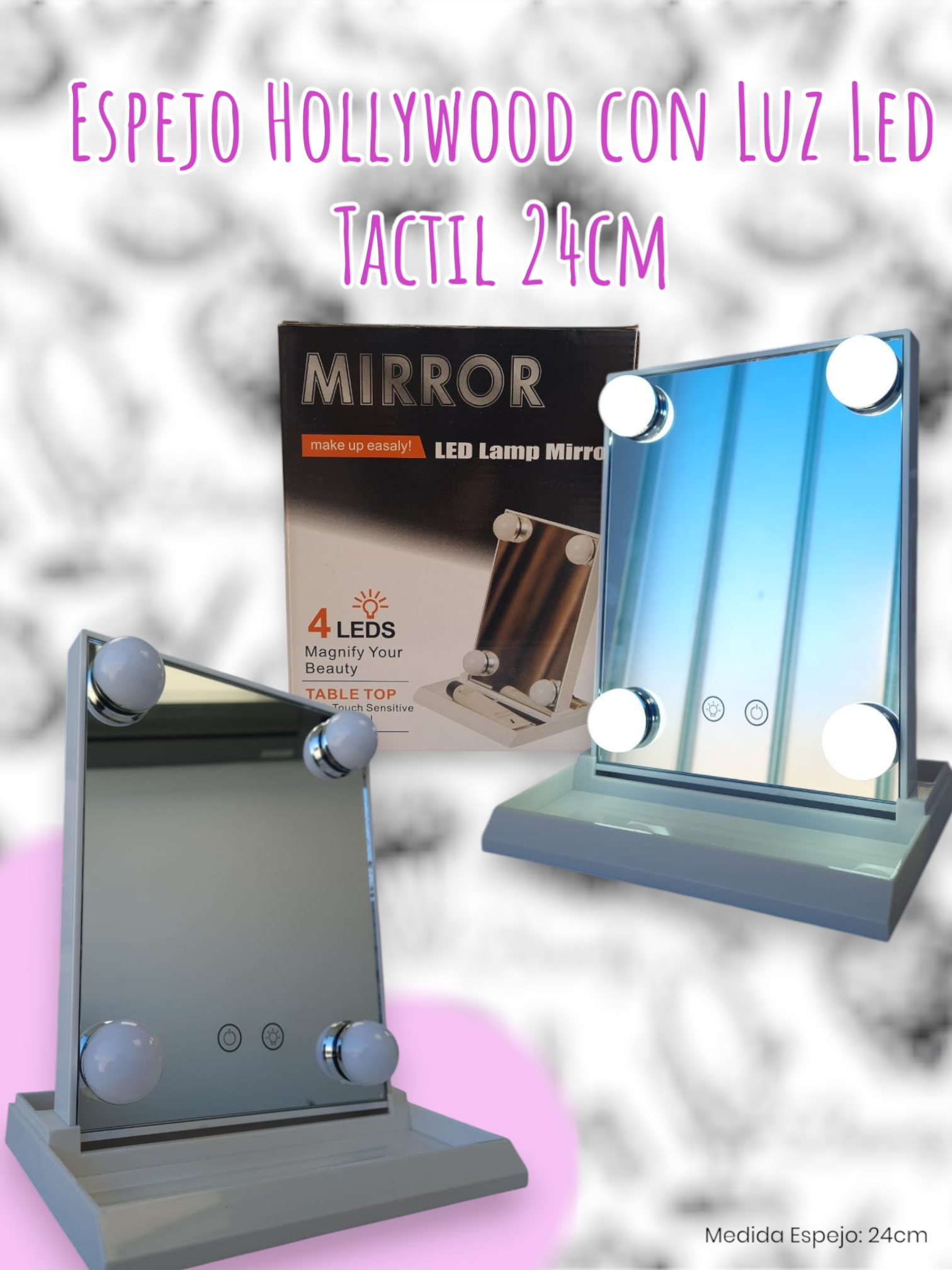 Espejo Hollywood con Luz Led Tactil 24cm