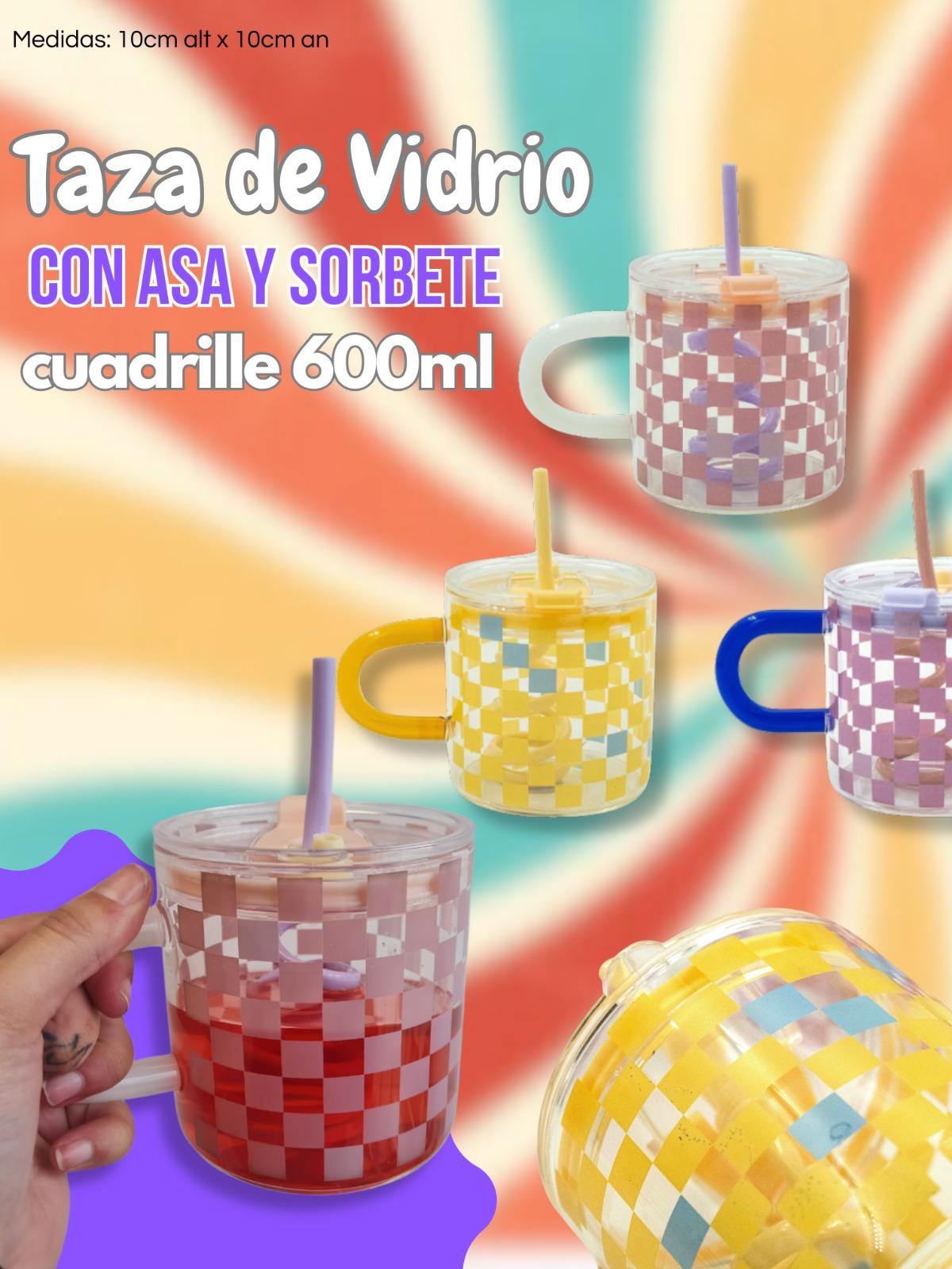 Taza de Vidrio con Asa y Sorbete Cuadrille 600ml