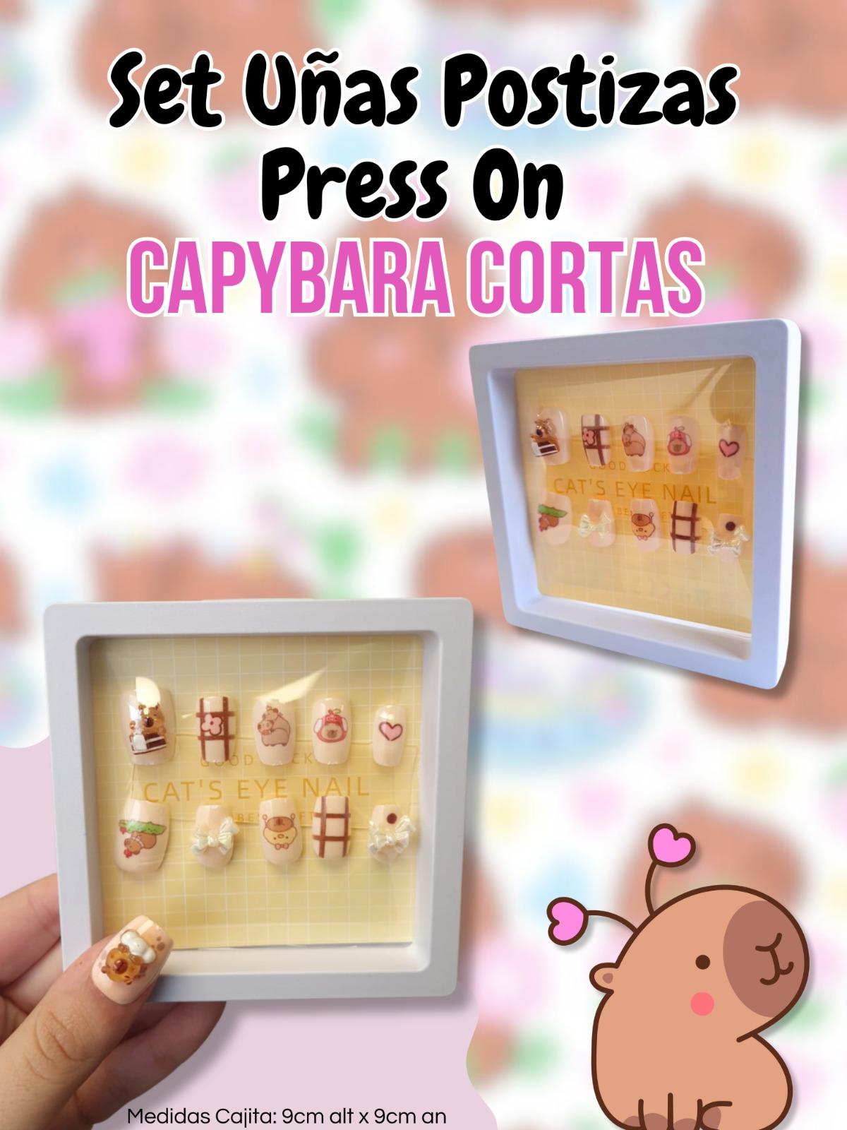 Set Uñas Postizas Press On Capybara Cortas