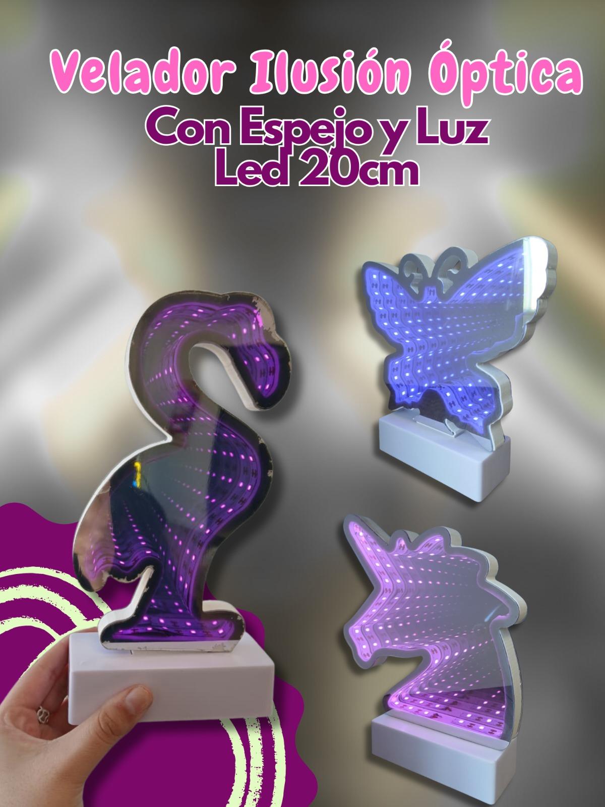 Velador Ilusión Óptica Con Espejo y Luz Led 20cm