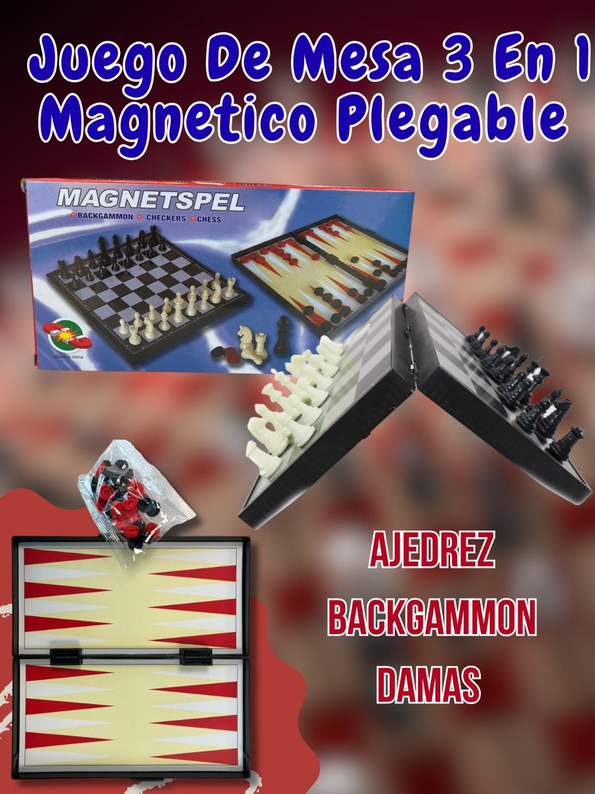 Juego De Mesa 3 En 1 Ajedrez Backgammon Damas Magnetico Plegable