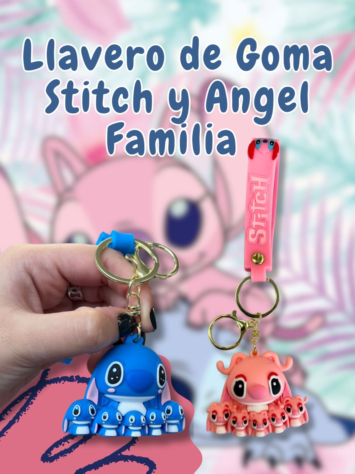 Llavero De Goma Premium Stitch y Angel Familia