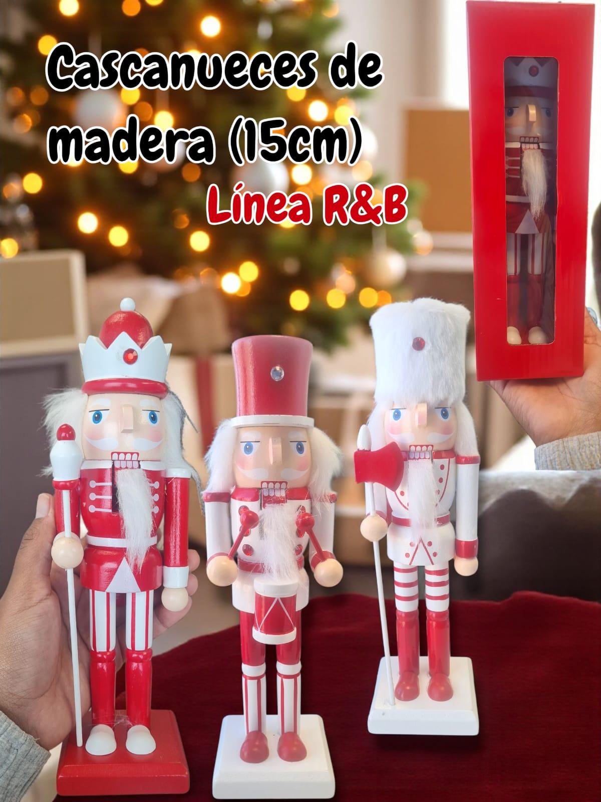 Cascanueces Madera linea Roja y blanco  15cm en caja