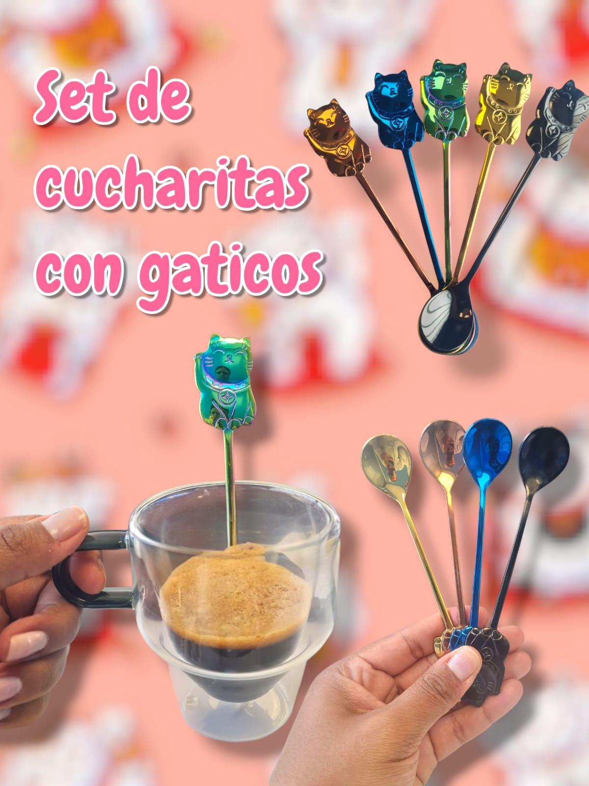 Set de 5 Cucharitas con Gatitos 5 Colores tornasolados