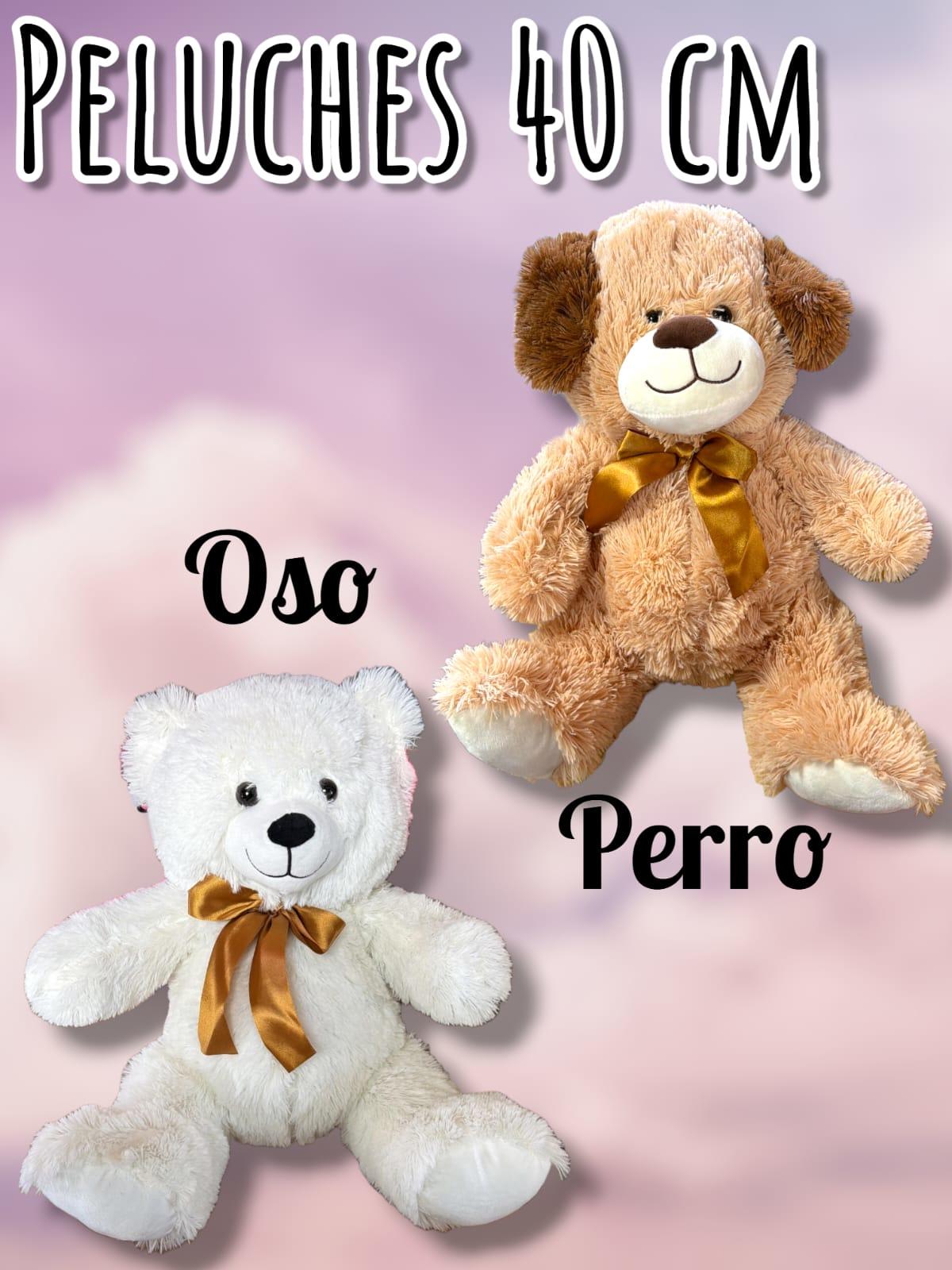 PELUCHES PERRO Y OSO BLANCO 40 CM