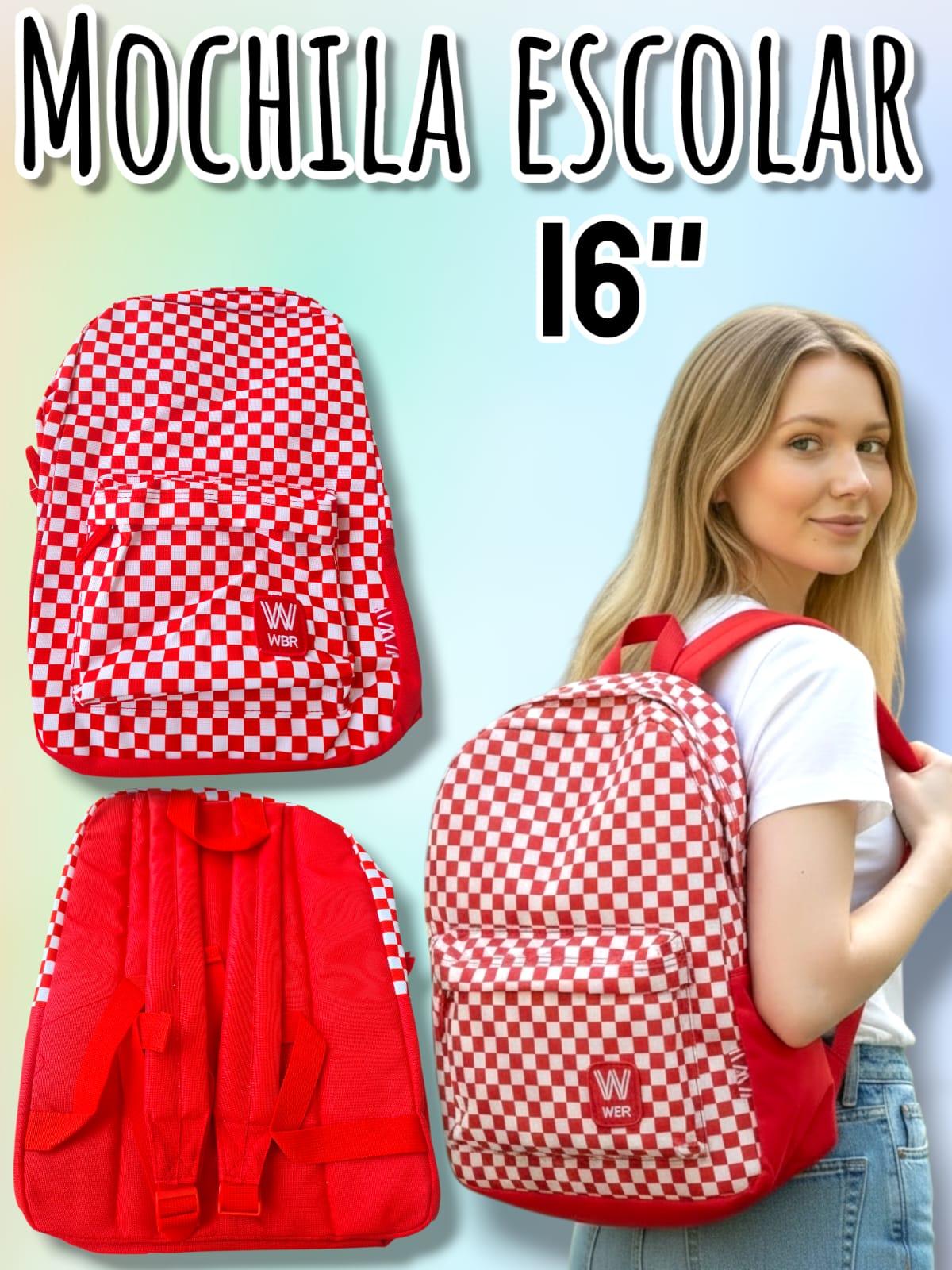 MOCHILA 16¨ CUADROS ROJOS Y BLANCOS WABRO