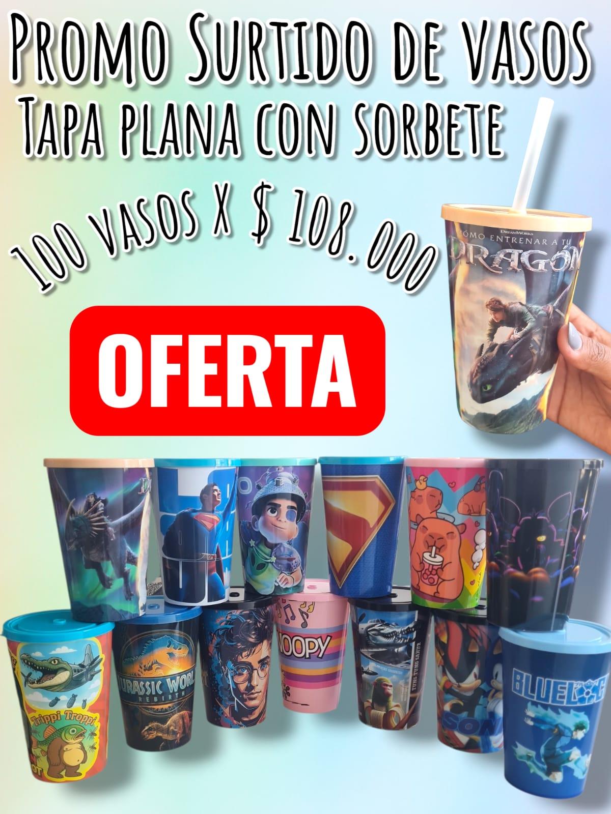 PROMO SURTIDO DE VASOS TAPA PLANA CON SORBETE 